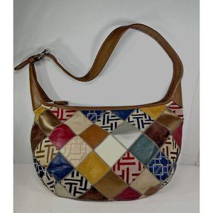 Tignanello Multi Color Suede Patchwork and Brown Leather Shoulder Bag